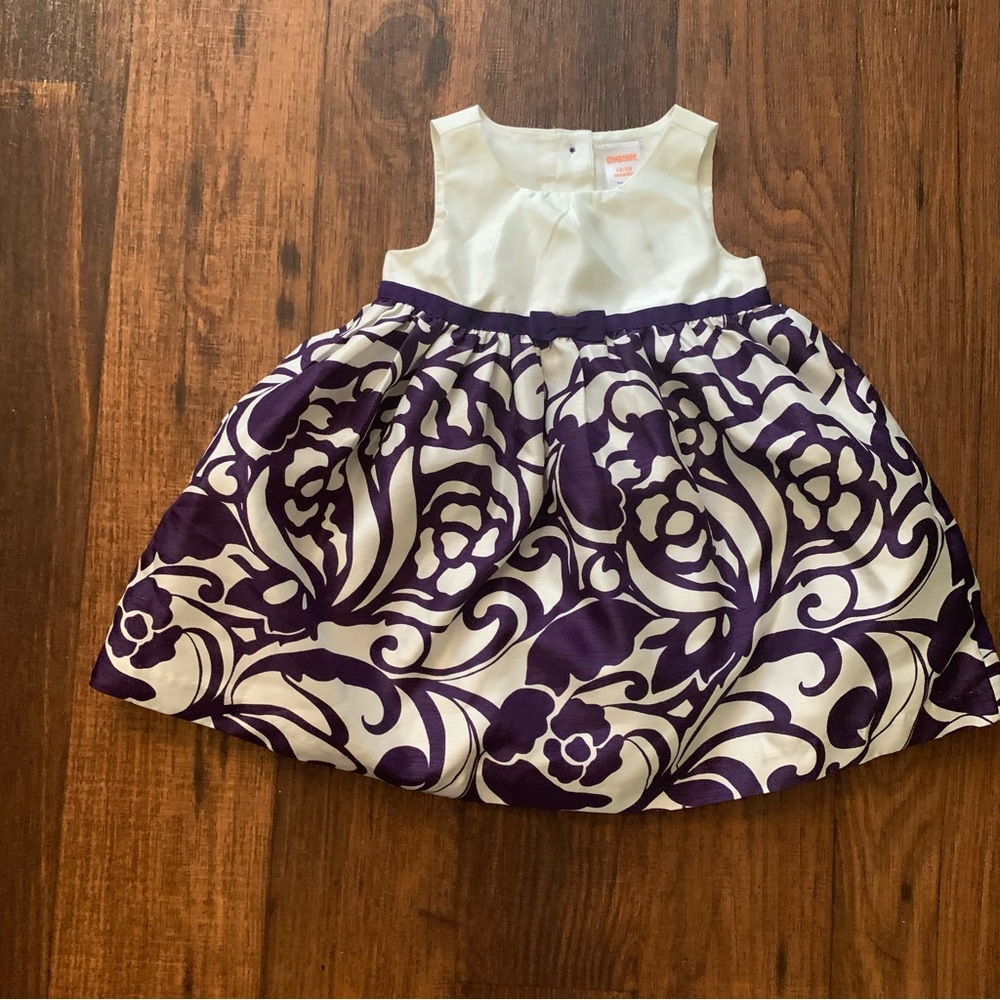 Gymboree Dress size 12-18 months, layered cream top purple abstract pattern